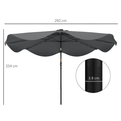 Solar Patio Umbrella with LED and Tilt, Outdoor Market Table Umbrella Parasol with Crank, 3 x 3 (m), Dark Grey
