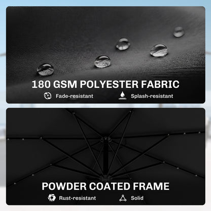 3 m Cantilever Parasol with Solar LED Lights Garden Umbrella with Cross Base, Black