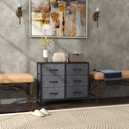 Fabric Chest of Drawers, Industrial Bedroom Dresser with 6 Fabric Drawers, Steel Frame and Wooden Top for Nursery