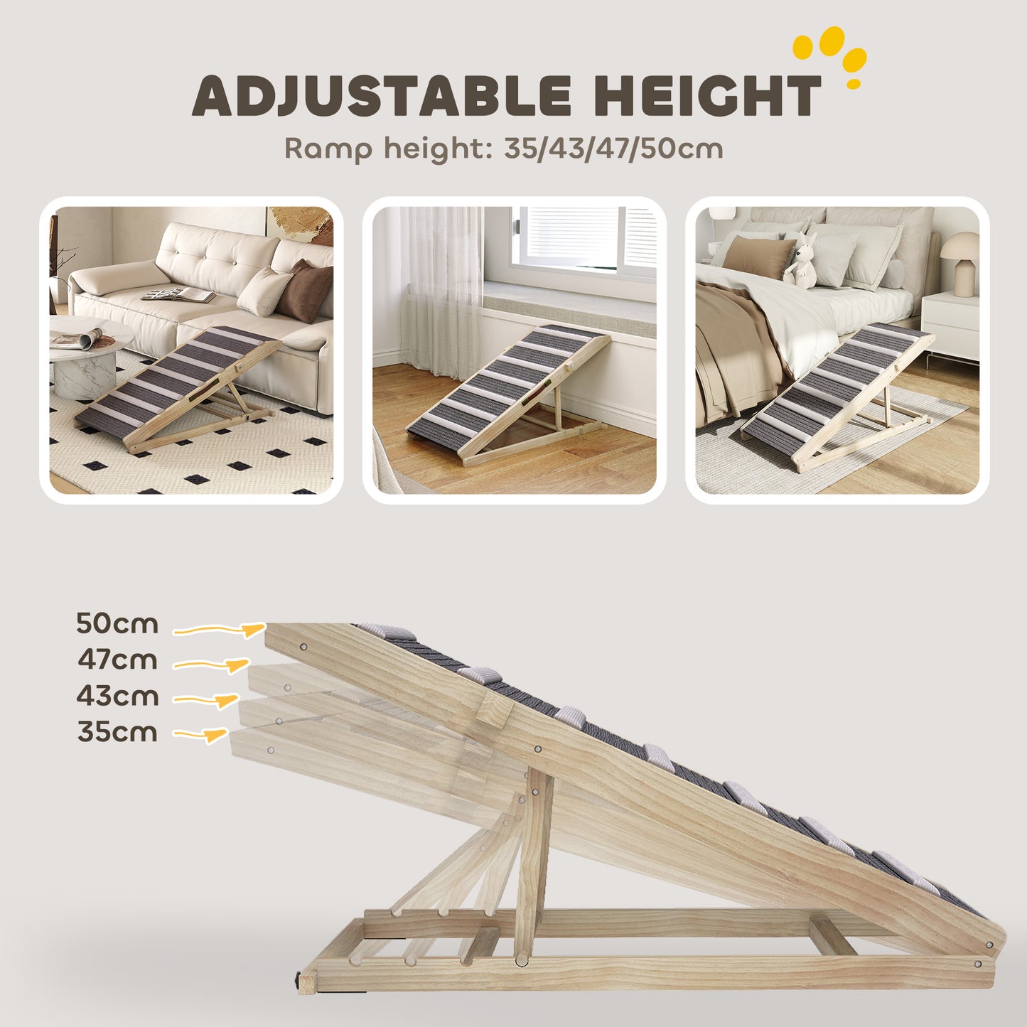 Dog Ramp for Couch, Adjustable Folding Pet Ramp, 4 Adjustable Height Dog Climbing Ladder, 35/43/47/50 cm Height