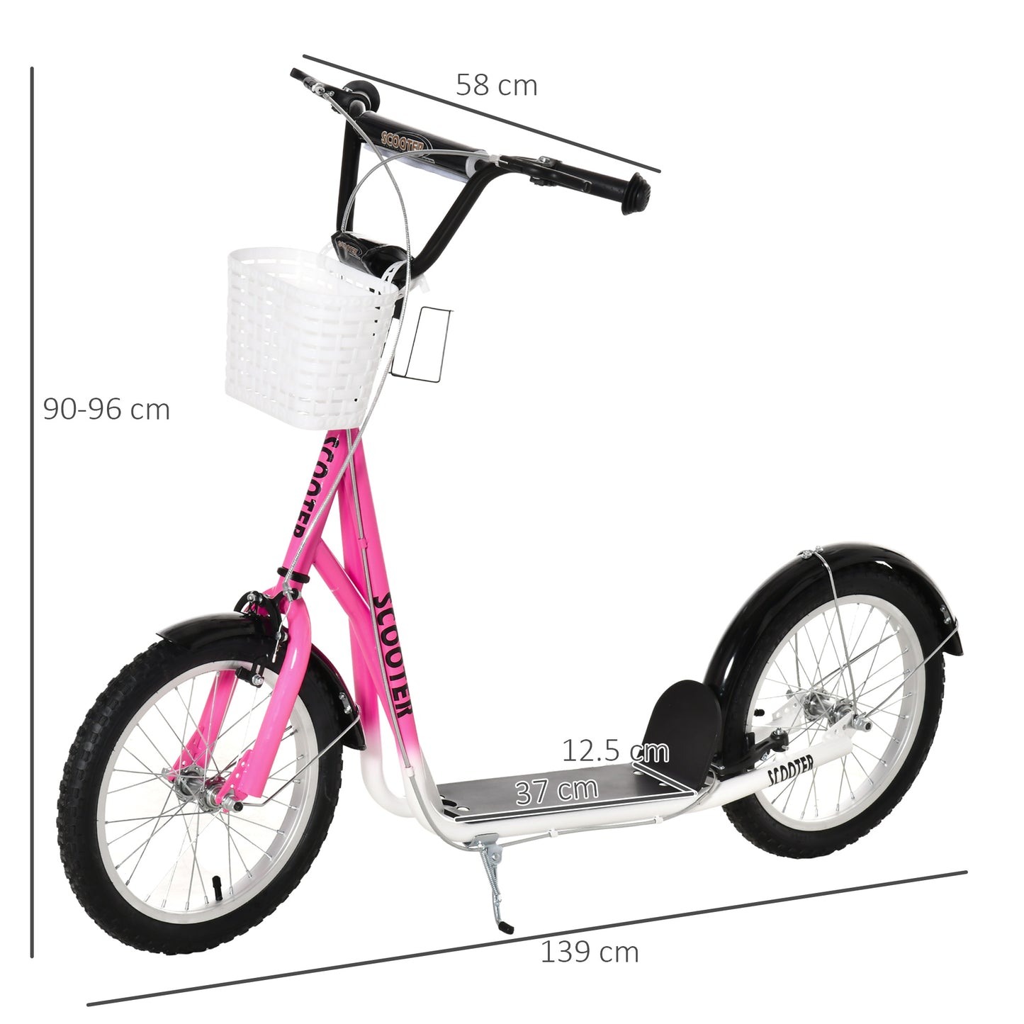 Kids Scooter, Kick Stunt Scooter with Adjustable Handlebar, Dual Brakes, Basket, Cupholder, Mudguard