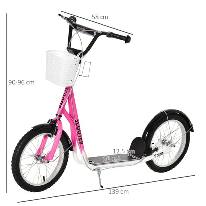 Kids Scooter, Kick Stunt Scooter with Adjustable Handlebar, Dual Brakes, Basket, Cupholder, Mudguard