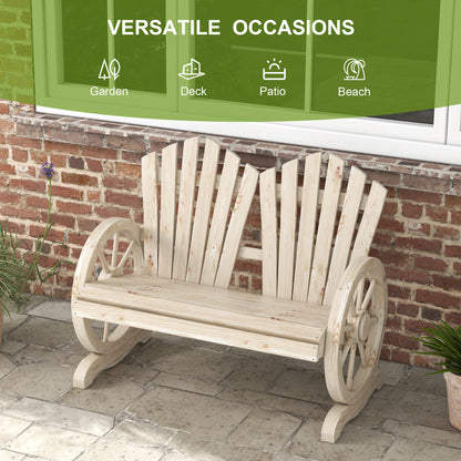 Fir Wood Love Seats with Wheel-Shaped Armrests, Large Load-Bearing Chair, Natural Wood Finish