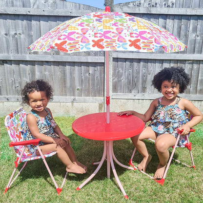 Kids Outdoor Bistro Table and Chair Set Butterfly Pattern Garden Patio Backyard with Removable & Height Adjustable Parasol