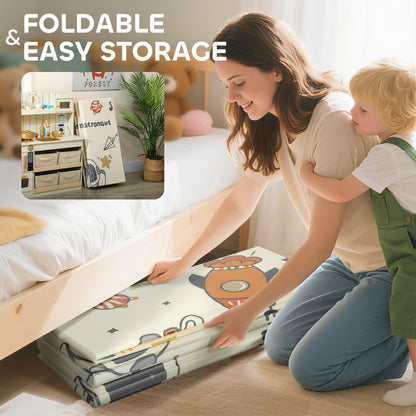 Baby Play Mat, Double Sideded Foldable Kids Crawling Mat, Reversible & Waterproof, Astronaut and Planet