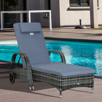 Garden Rattan Furniture Single Sun Lounger Recliner Bed Reclining Chair Patio Outdoor Wicker Weave Adjustable Headrest