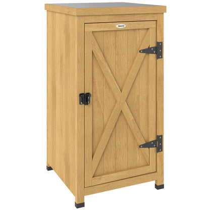 Wooden Garden Shed, Garden Tool Storage Shed with Metal Top and Shelf, Light Brown