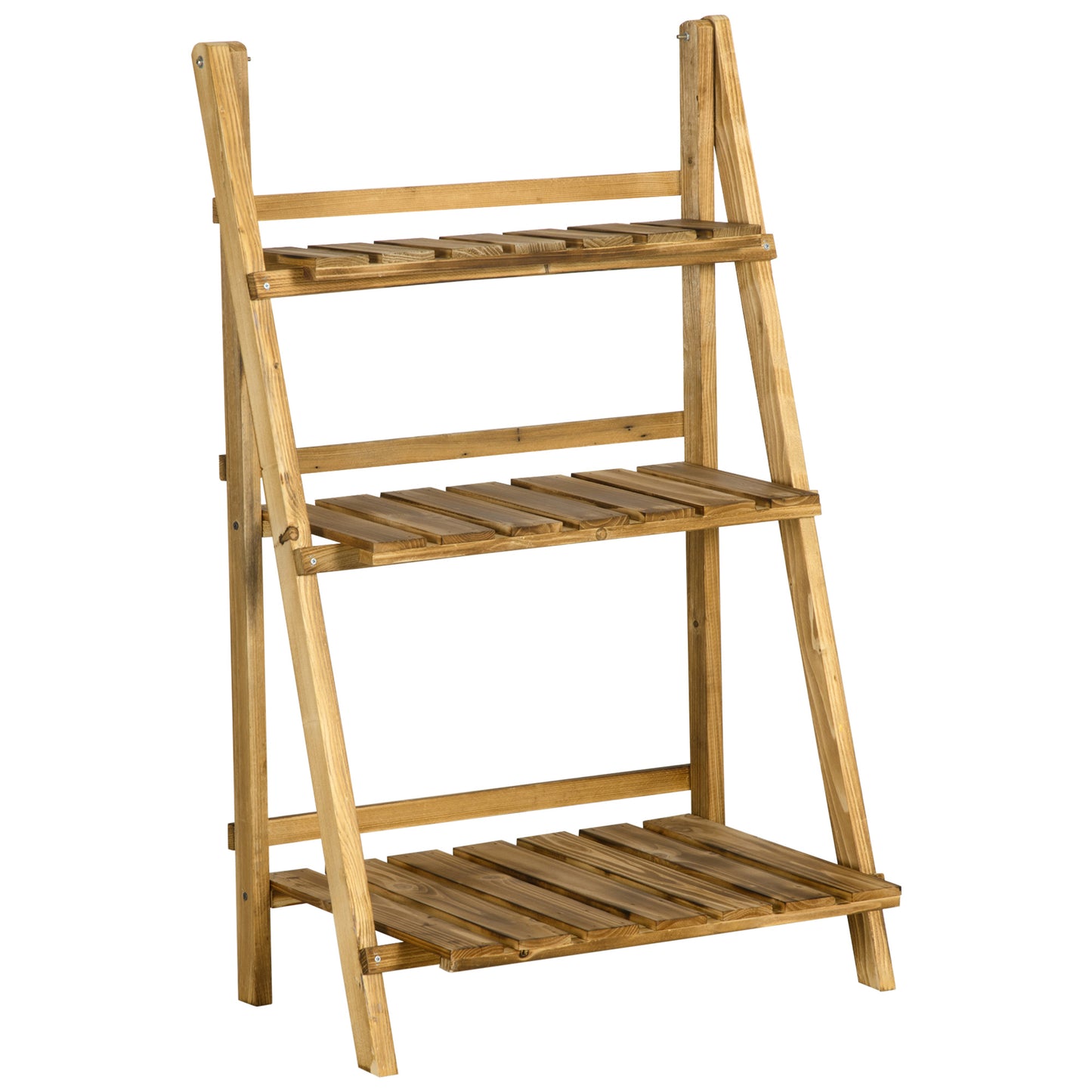 Wooden Folding Flower Pot Stand 3 Tier Garden Planter Display Ladder Gardener Storage Shelves Rack Herb Holder (60L x 37W x 9