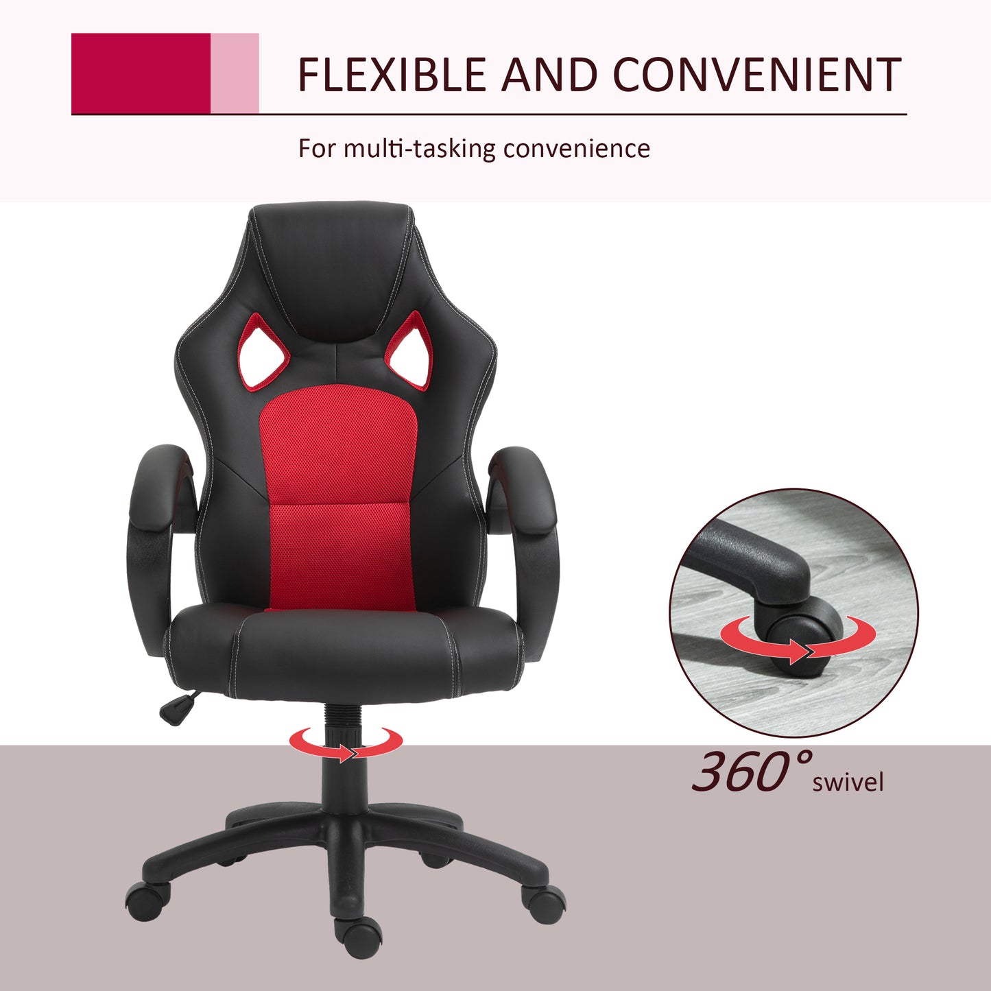 Office Chair Faux Leather Swivel Computer Desk Chair for Home Office with Wheels Armrests Black
