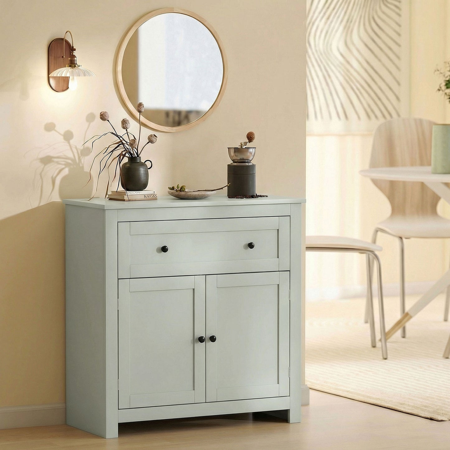 Sideboard Storage Cabinet, Modern Kitchen Cupboard with Adjustable Shelf, Drawer and Double Doors, Green