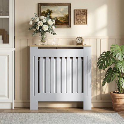 Heater Cover, Radiator Cover Slatted Painted MDF Lined Grill Grey, 78L x 19W x 81H cm