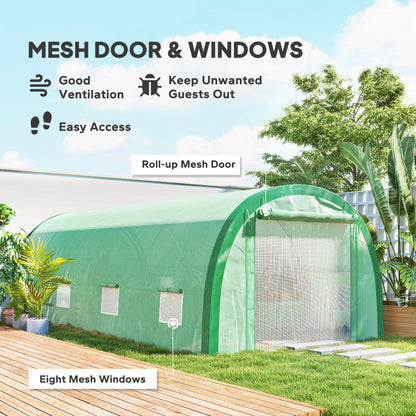 6 x 3(m) Polytunnel Greenhouse with Upgraded Structure, Mesh Door and Windows, 15 Plant Labels, Green