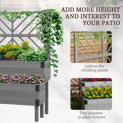 Raised Garden Bed with Trellis, 2-Tier Wooden Elevated Planter Box for Vegetables, Flowers, Herbs, Grey