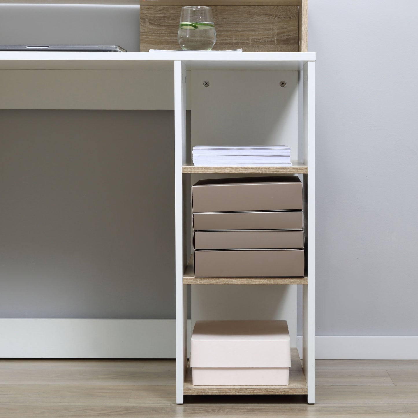 Computer Desk with Drawers and Storage Shelves, Office Desk Writing Table with Printer Stand