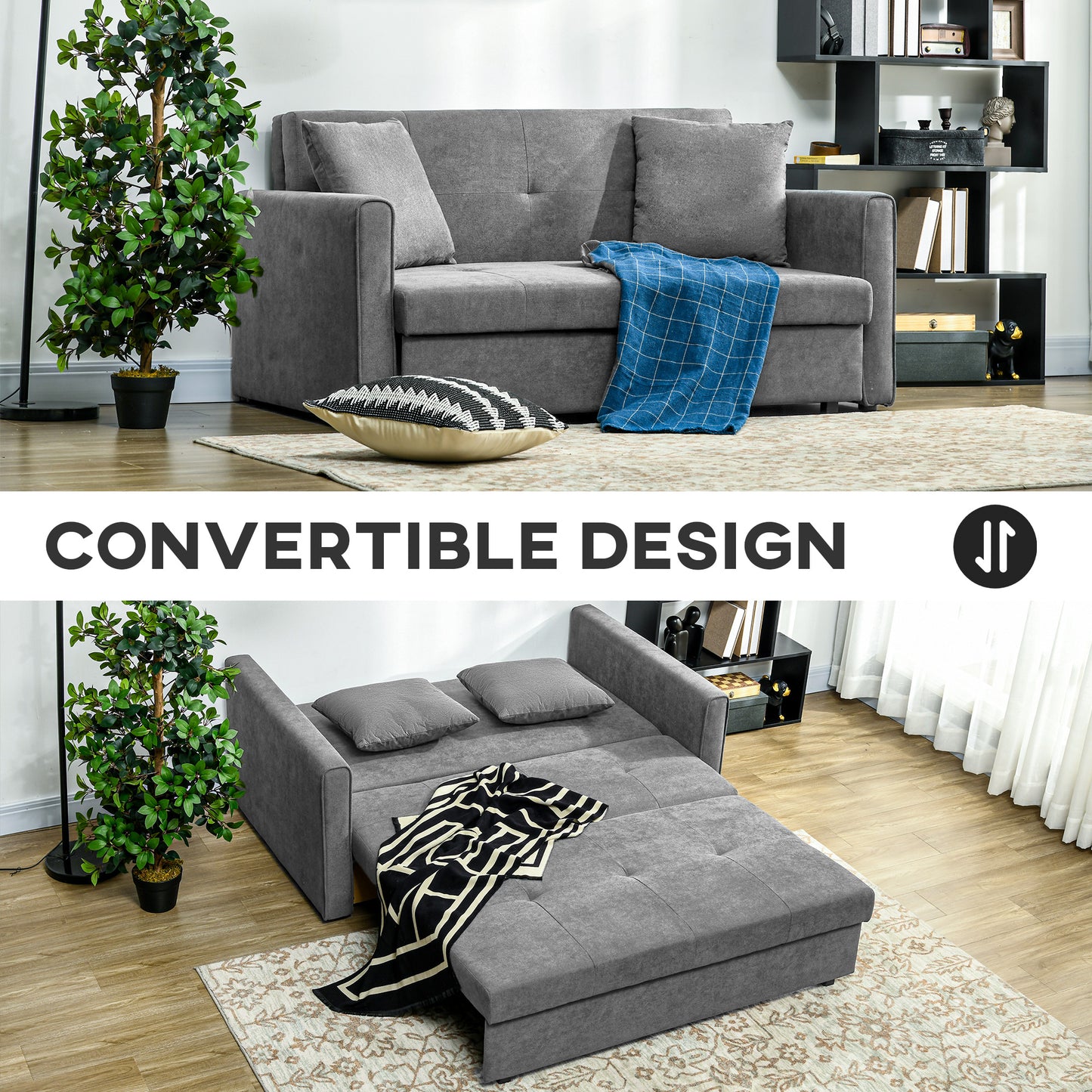 Snow Flannel Two-Seater Sofa Bed, with Storage - Grey