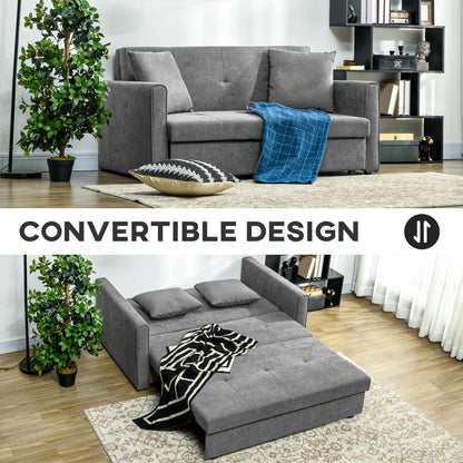 Snow Flannel Two-Seater Sofa Bed, with Storage - Grey