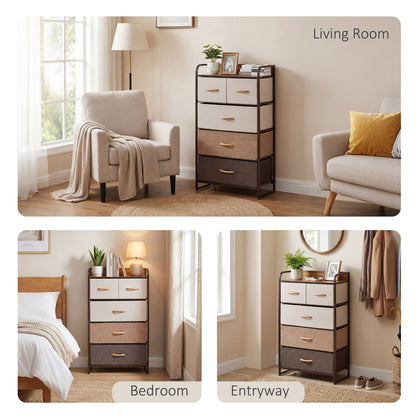 5-Drawer Dresser Tower 3-Tier Storage Organizer with Steel Frame Wooden Top for Bedroom Hallway Closets