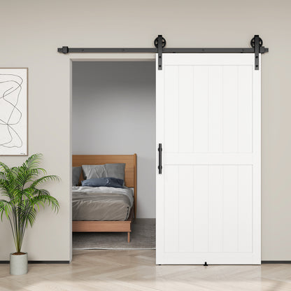 213.4cm Sliding Barn Door Kit, Sliding Door with Track, Hardware, Upgraded Rollers and Floor Guide, Handle, White