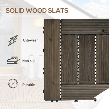 27 Pcs Wooden Interlocking Decking Tiles, 30 x 30 cm Outdoor Flooring Tiles, 2.5㎡ per Pack, for Patio, Balcony, Terrace