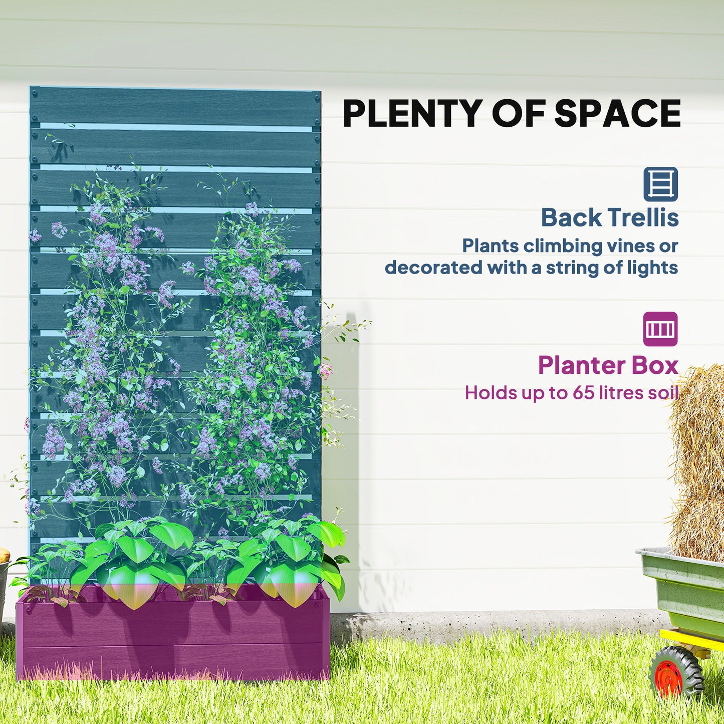 Raised Bed for Garden, Planter with Trellis for Climbing Plants, Vines, Planter Box with Drainage Gap, Black