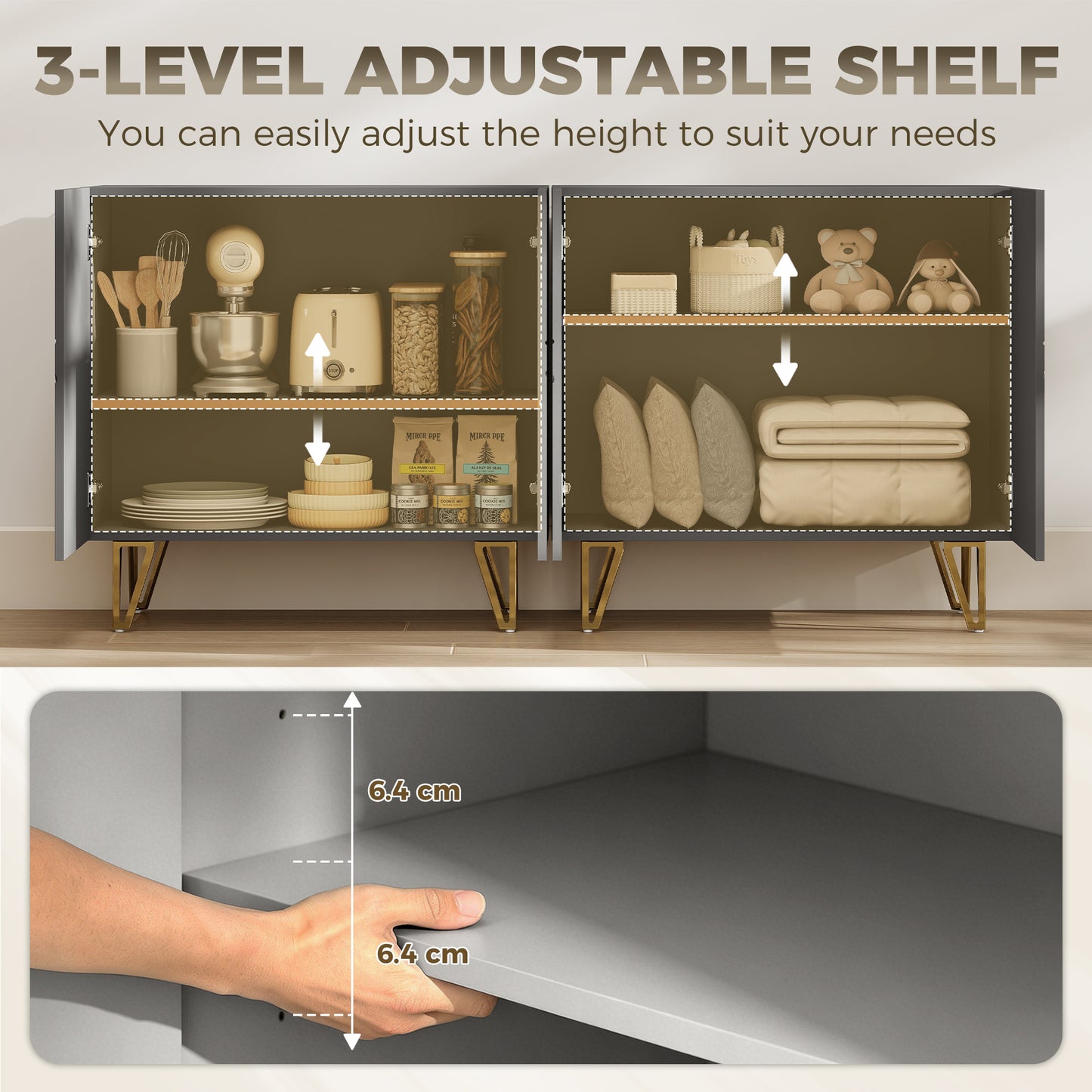 Modern Luxe High Gloss Sideboard, with Hairpin Legs - Grey