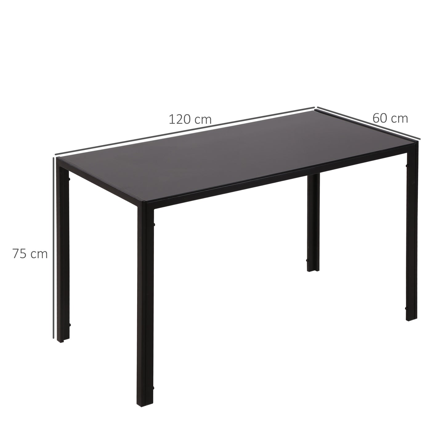 120cm Dining Table, Rectangle 4 Seater Kitchen Table with Tempered Glass Top and Metal Legs for Dining Room