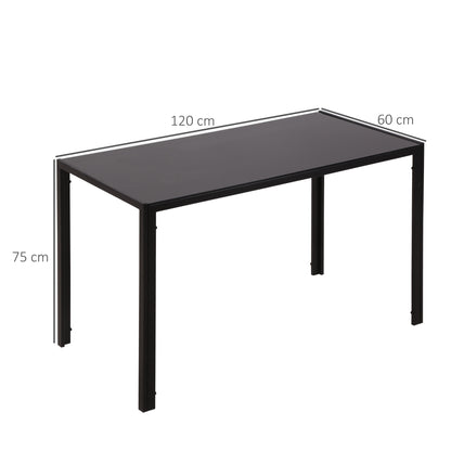 120cm Dining Table, Rectangle 4 Seater Kitchen Table with Tempered Glass Top and Metal Legs for Dining Room