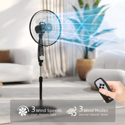 40 cm Pedestal Standing Floor Fan, Oscillation Cooling Fan with Remote Control, Black