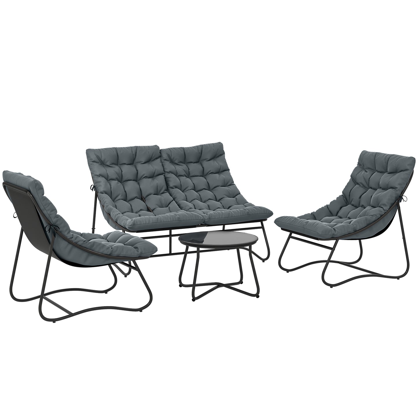 Four-Piece Curved Seat Garden Sofa Set - Grey/Black