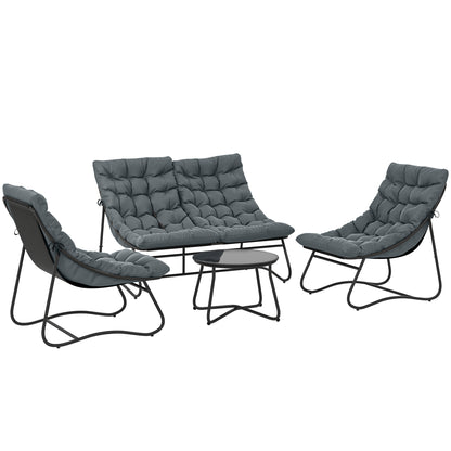 Four-Piece Curved Seat Garden Sofa Set - Grey/Black