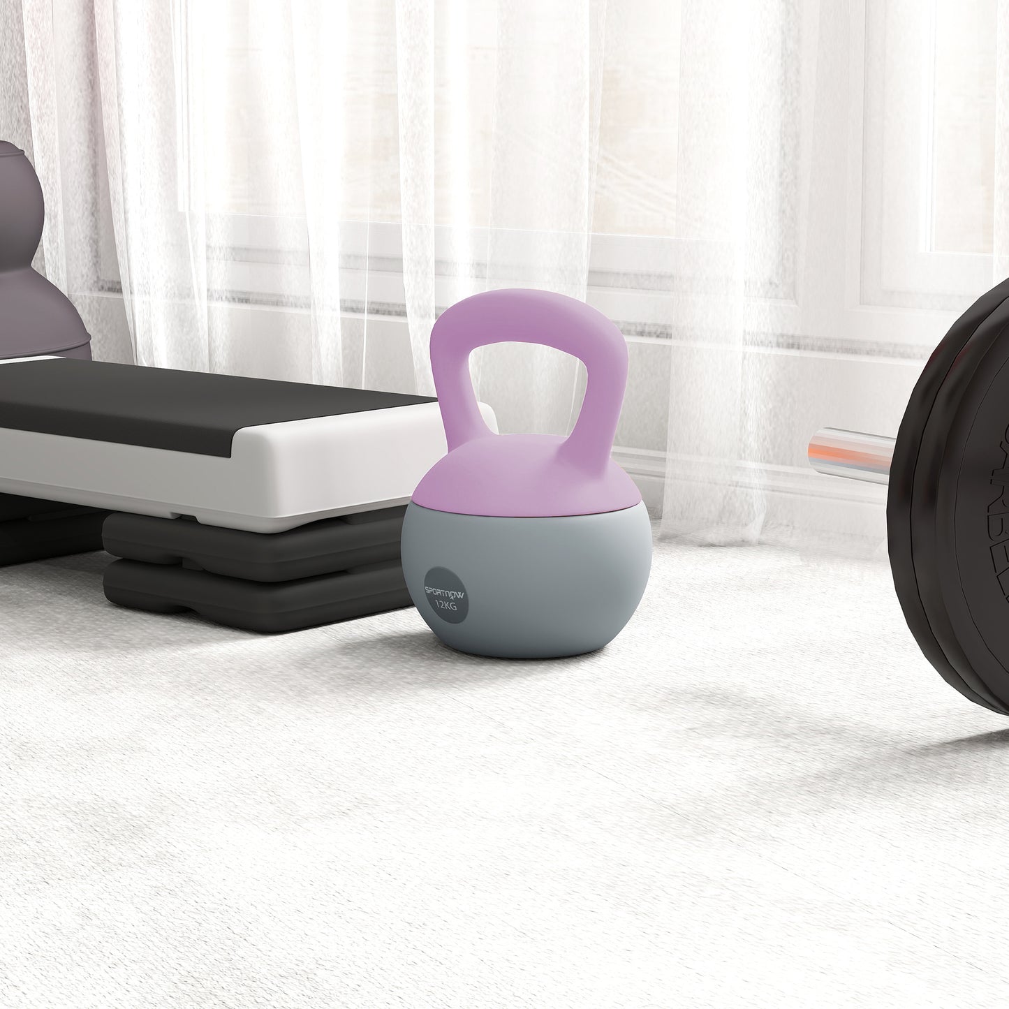 12KG Soft Kettlebell, Kettlebell with Non-Slip Handle for Home Gym, Weight Lifting, Strength Training, Purple/Grey