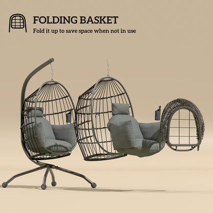 Hanging Egg Chair Outdoor Indoor Garden Swing Chair with Folding Basket and Thickened Cushion