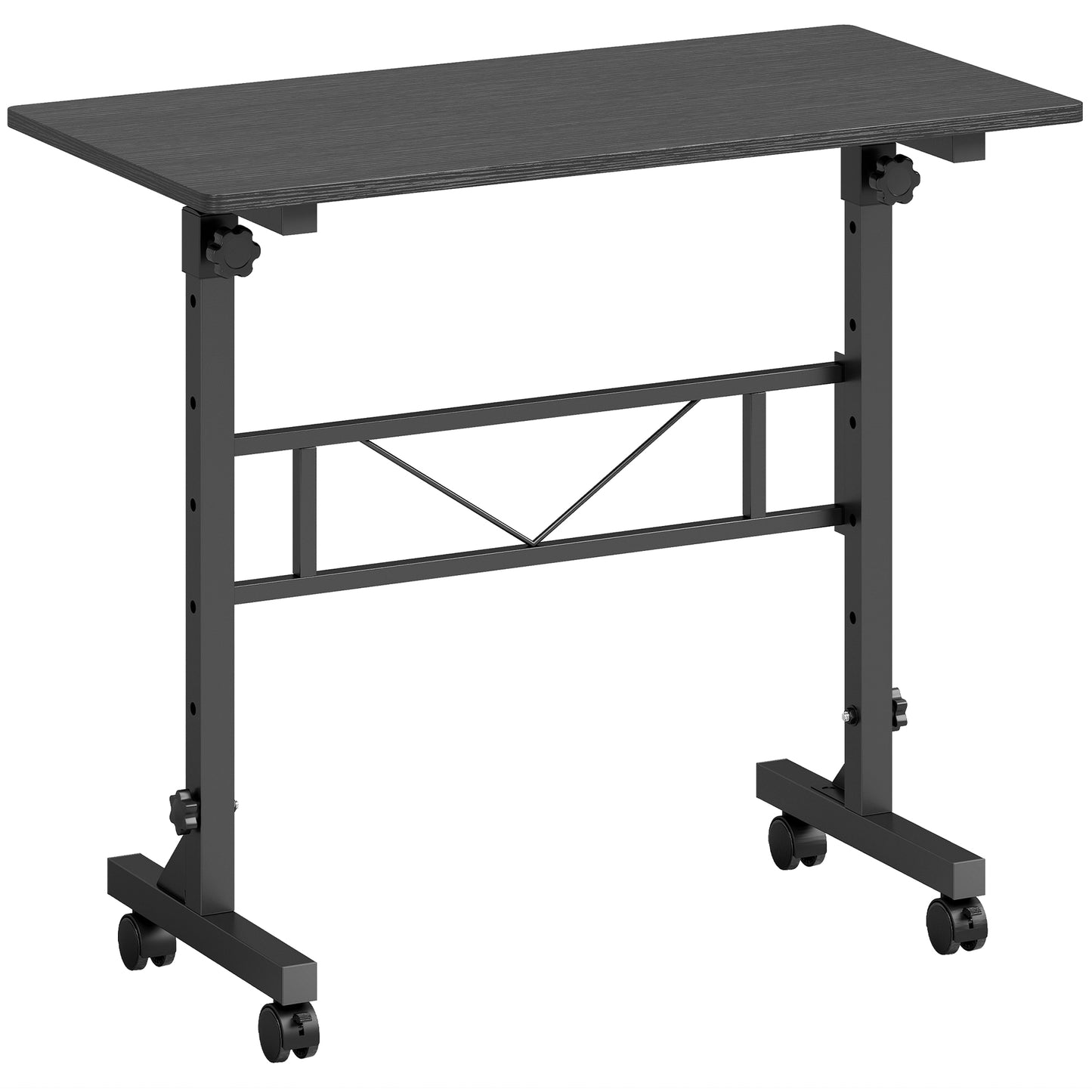 Overbed Table Adjustable Height Sofa Side Table with Wheels 80 x 40 cm Black