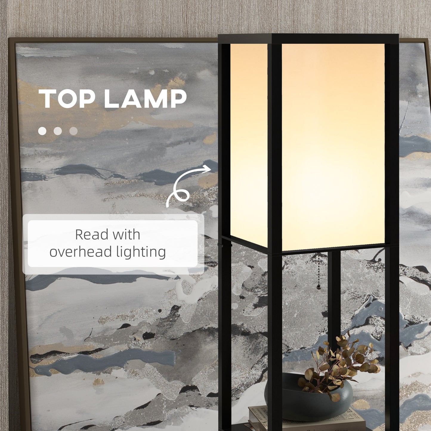 3-Tier Floor Lamp with Shelves and Storage, Modern Standing Lamp with Lampshade