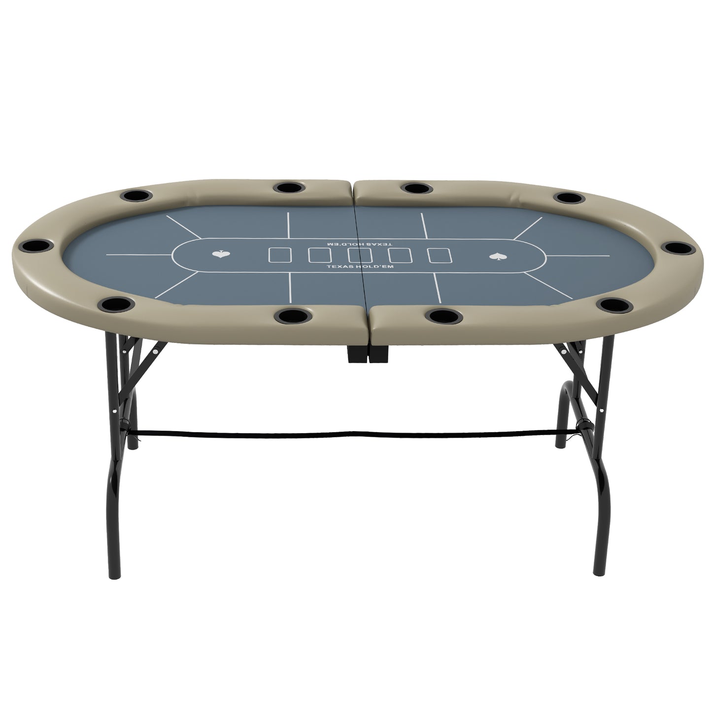 8 Player Folding Poker Table, with Cup Holders, Cushioning Edge, Brown and Blue
