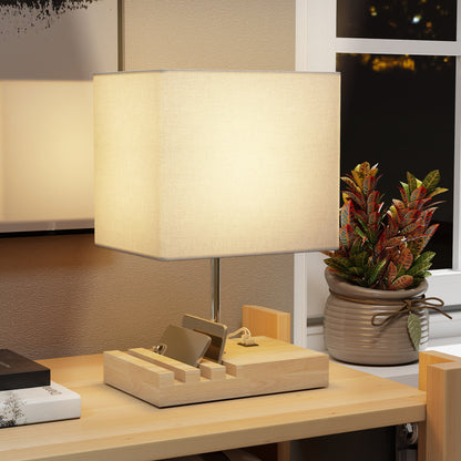 Bedside Lamp with USB A+C Charging Ports and 3 Phone Stands