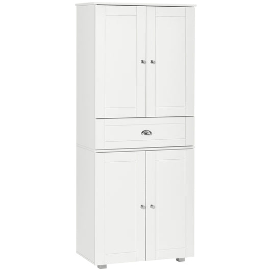 184cm Tall Kitchen Cupboard, Freestanding Kitchen Pantry Storage Cabinet with 4 Doors, 3 Adjustable Shelves, Drawer