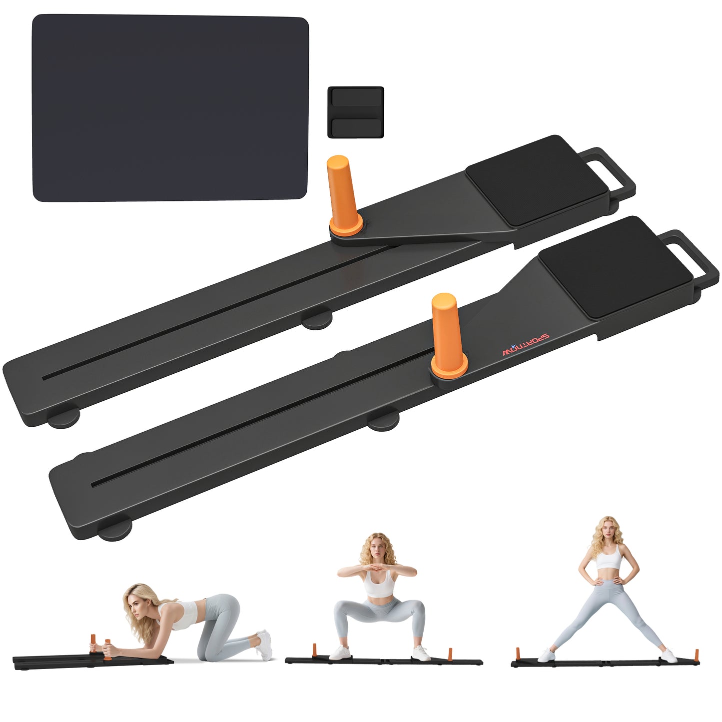 Push Up Board Set of 2, Portable Press Up Board with Dual Glide Rails, Knee Pad