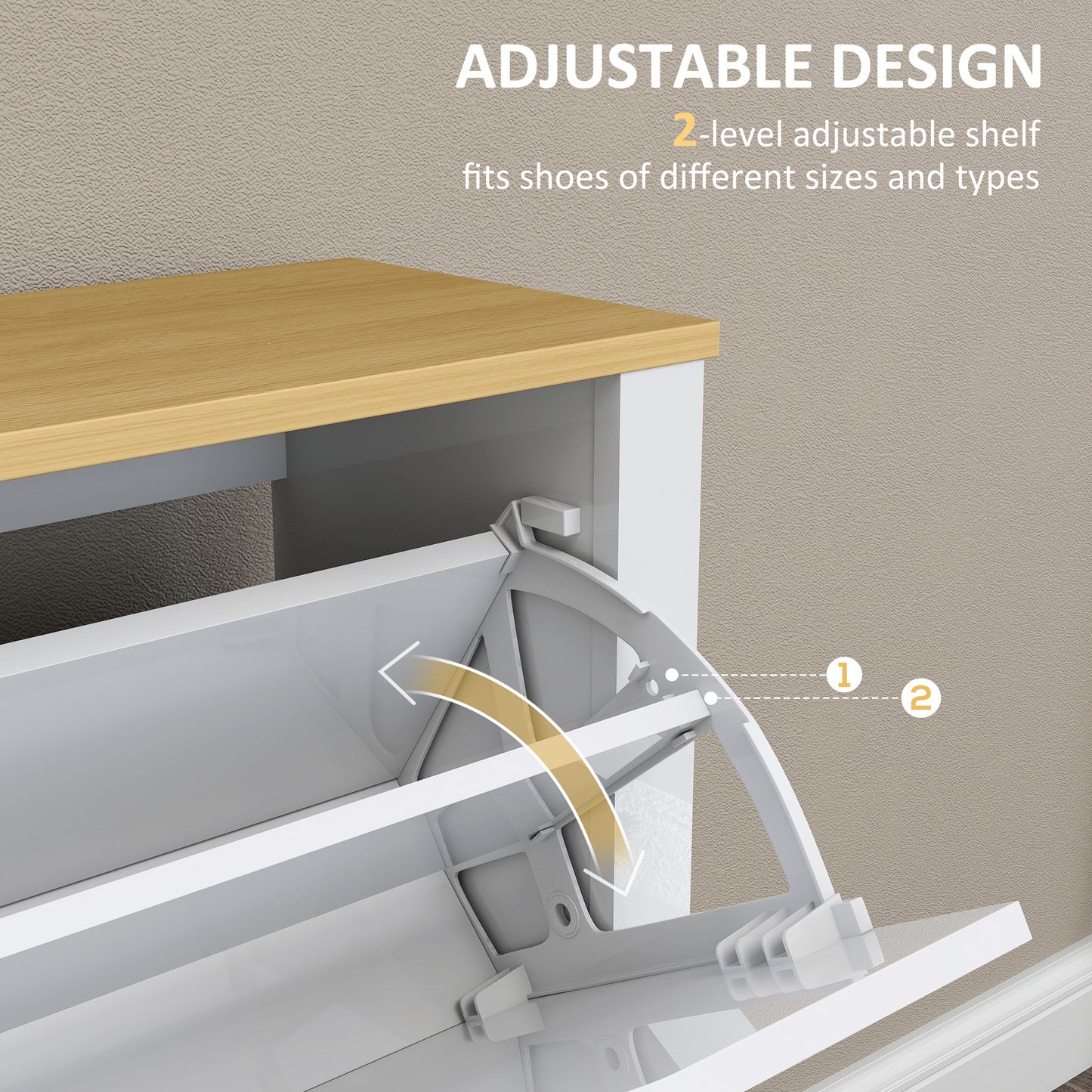 Slim Shoe Cabinet, Narrow Shoe Cupboard with 4 Flip Drawers, Adjustable Shelves for 16 Pairs of Shoes, White