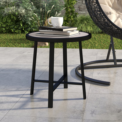 Round Small Garden Table, 50.5cm Outdoor Side Table with SPC Tabletop, Metal Frame and Anti-slip Foot Pads for Garden