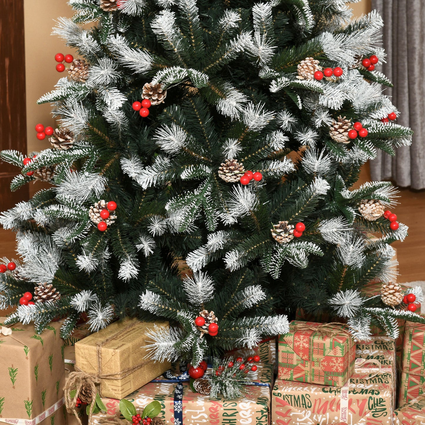6FT Artificial Snow Dipped Christmas Tree Xmas Pencil Tree Holiday Home Party Decoration