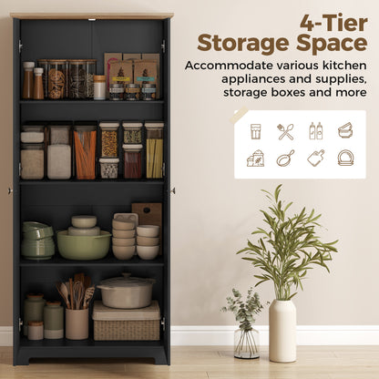 Kitchen Cupboard, 172cm Freestanding Storage Cabinet with Doors and Shelves, Black