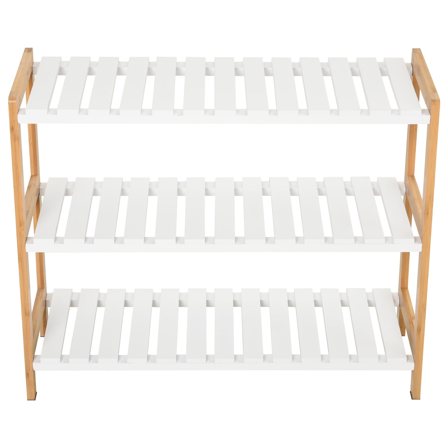 3-Tier Shoe Rack Wood Frame Slatted Shelves Spacious Open Hygienic Storage Home Hallway Furniture Family Guests 70L x 26W x 5