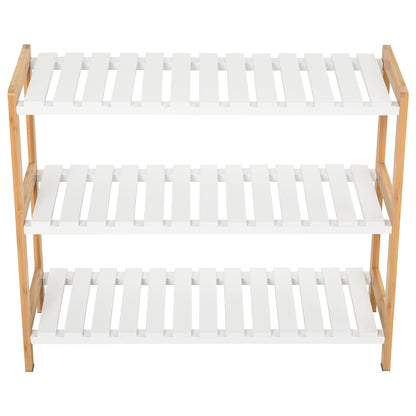3-Tier Shoe Rack Wood Frame Slatted Shelves Spacious Open Hygienic Storage Home Hallway Furniture Family Guests 70L x 26W x 5