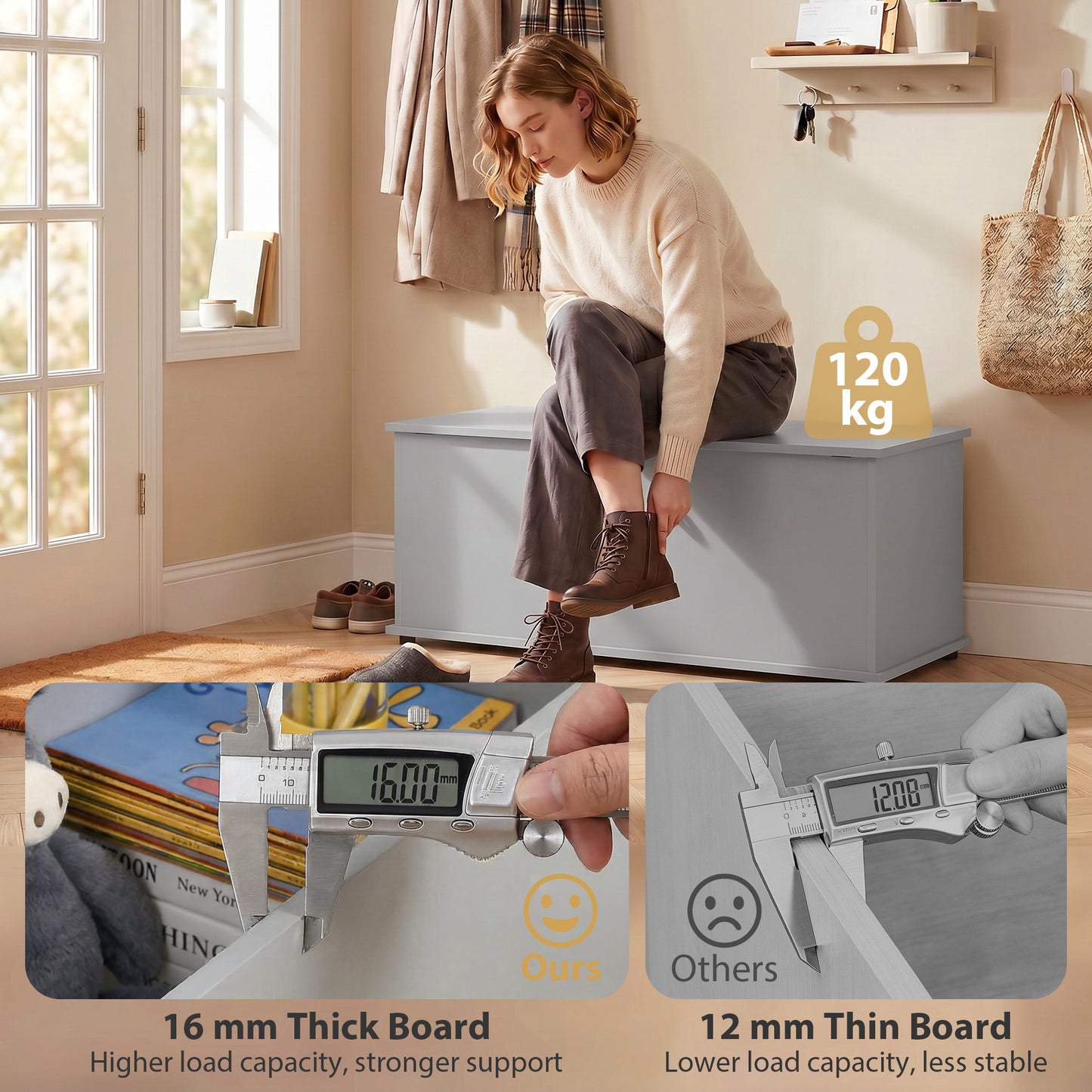 Storage Chest, Large 113L Blanket Box, Shoe Bench with Safety Hinged Lid, Storage Trunk, Bed End Bench for Bedroom, Hallway