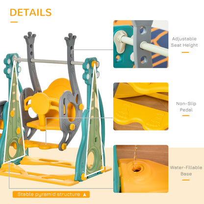3-IN-1 Kids Swing and Slide Set with Basketball Hoop Slide Swing Adjustable Seat Height Toddler Playground Activity centre In