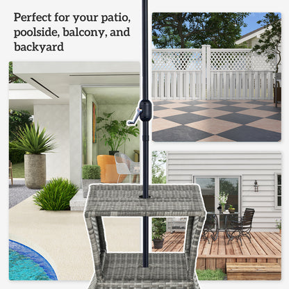 Outdoor Patio Rattan Wicker Coffee Table Bistro Side Table w/ Umbrella Hole and Storage Space, Grey