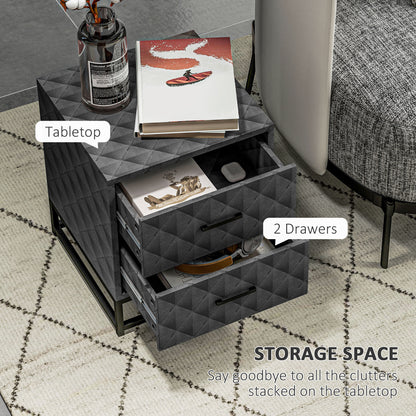 Bedside Tables Set of 2, Modern Bedside Table Nightstand with 2 Drawers, Bedside Cabinet Sofa Side Table with Storage