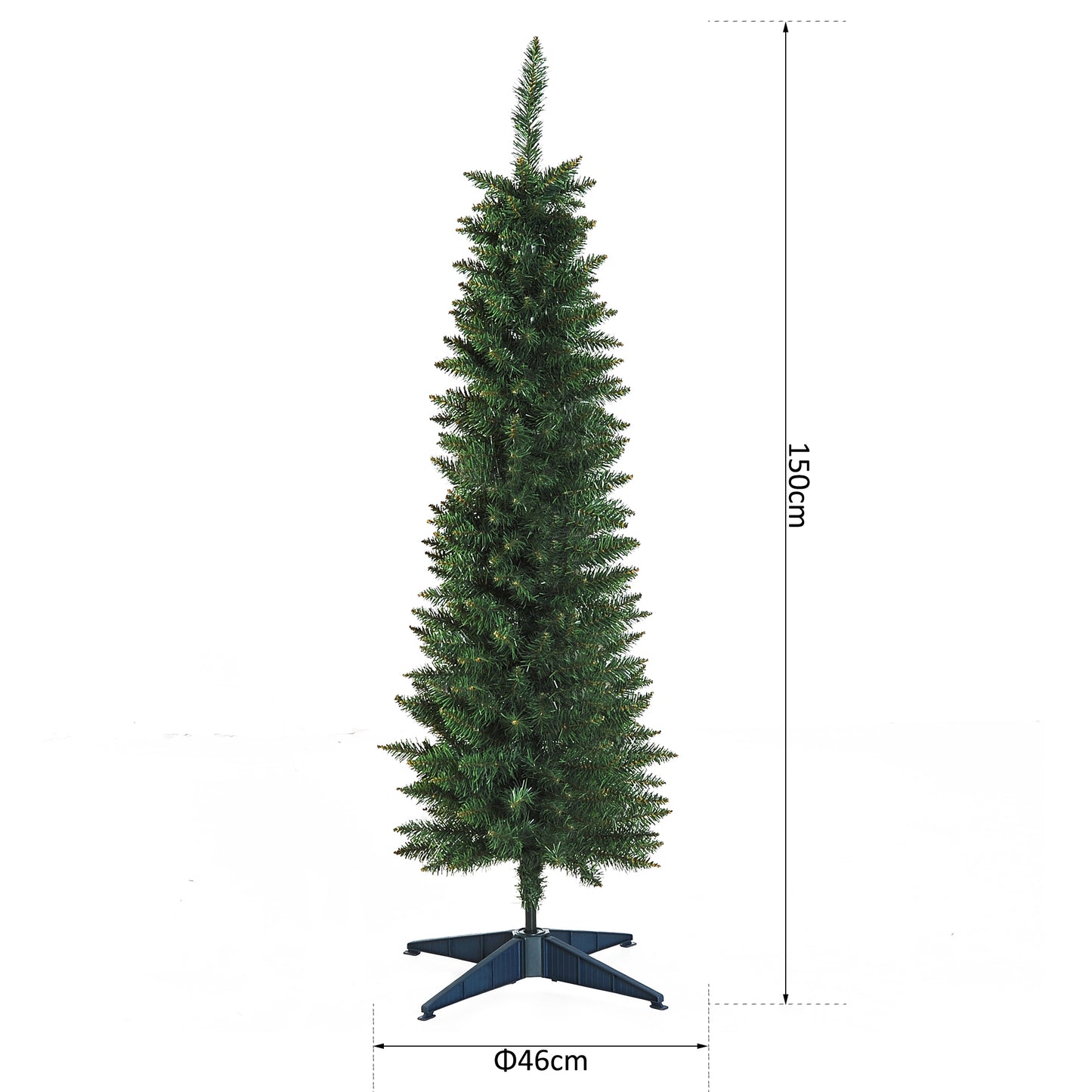 5ft Unlit Artificial Christmas Tree, Pencil Slim Xmas Tree with Solid Stand and Realistic Branches, Green