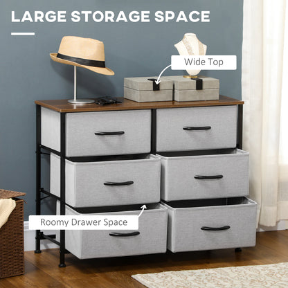 Fabric Chest of Drawers, Storage Drawers, Industrial Bedroom Dresser with 6 Fabric Drawers
